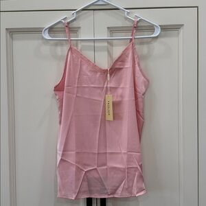 Ekouaer Women’s Lace Satin PJ Pink Tank Top Camisole Spaghetti Strap Small NWT